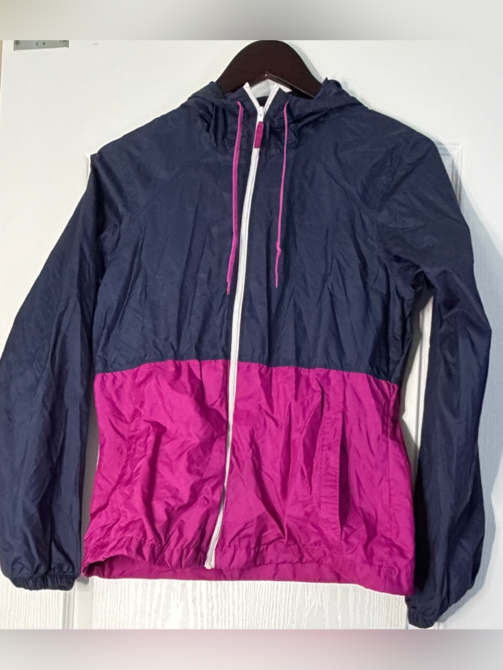 Columbia Center Ridge Windbreaker Jacket Women’s M Navy Pink Colorblock Hooded